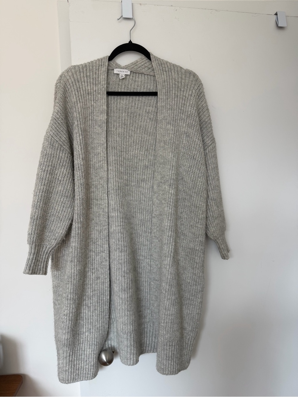 Topshop Light Gray Ribbed Open-Front Cardigan